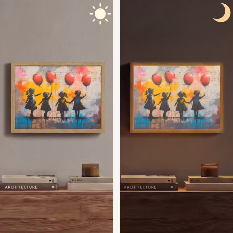 Graffiti - Kinderen - Street art - Ballon - Banksy Style Light Box met batterij (Wandlamp) middel -sfeer3