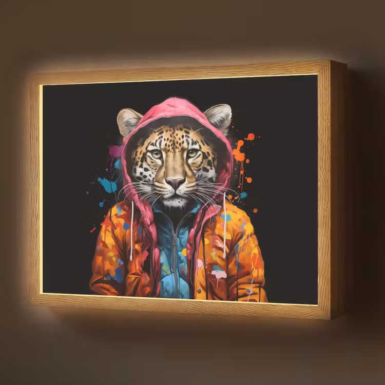 Graffiti - Luipaard - Zwart - Jas Light Box met batterij (Wandlamp) middel -z3d_website