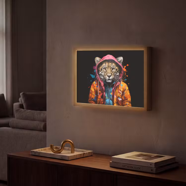 Graffiti - Luipaard - Zwart - Jas Light Box met batterij (Wandlamp) middel -sfeer1