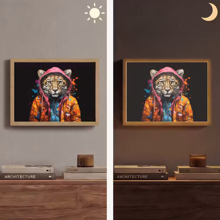 Graffiti - Luipaard - Zwart - Jas Light Box met batterij (Wandlamp) middel -sfeer3