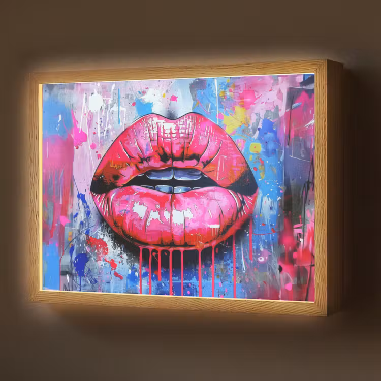 Graffiti - Lippen - Felroze - Geschilderd Light Box met batterij (Wandlamp) middel -z3d_website