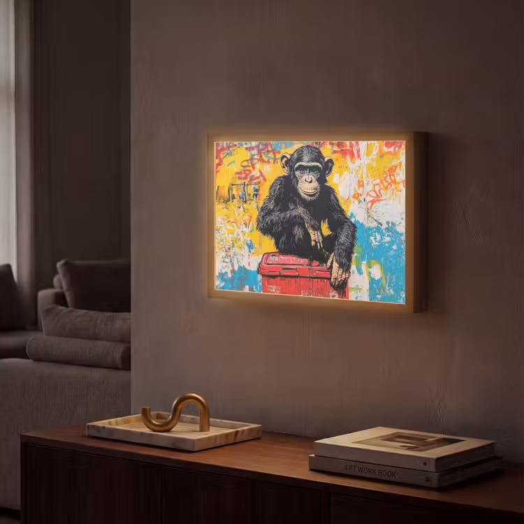 Graffiti - Aap - Street art - Dieren Light Box met batterij (Wandlamp) middel -sfeer1