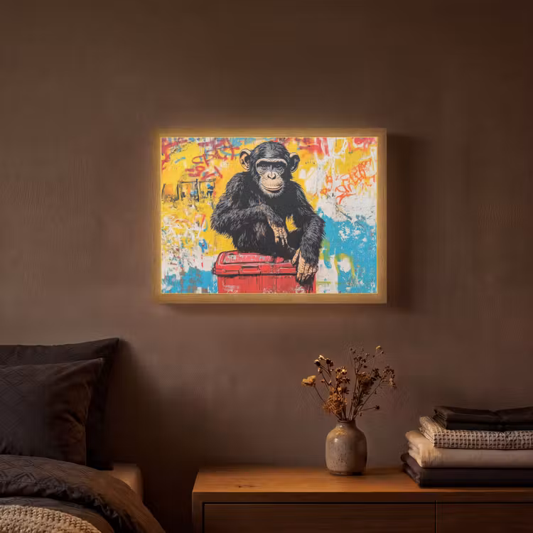 Graffiti - Aap - Street art - Dieren Light Box met batterij (Wandlamp) middel -sfeer4