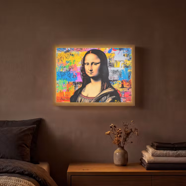 Graffiti - Neon - Mona Lisa - Kunst - Da Vinci Light Box met batterij (Wandlamp) middel -sfeer4
