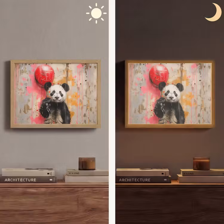 Graffiti - Panda - Ballon - Street art - Dier Light Box met batterij (Wandlamp) middel -sfeer3