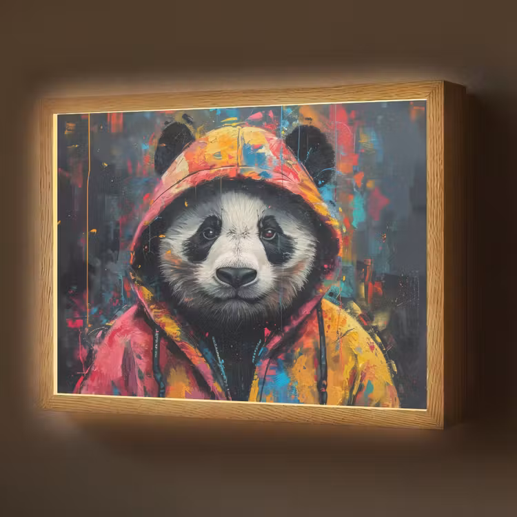 Graffiti - Panda - Jas - Kleurrijk - Street art Light Box met batterij (Wandlamp) middel -z3d_website
