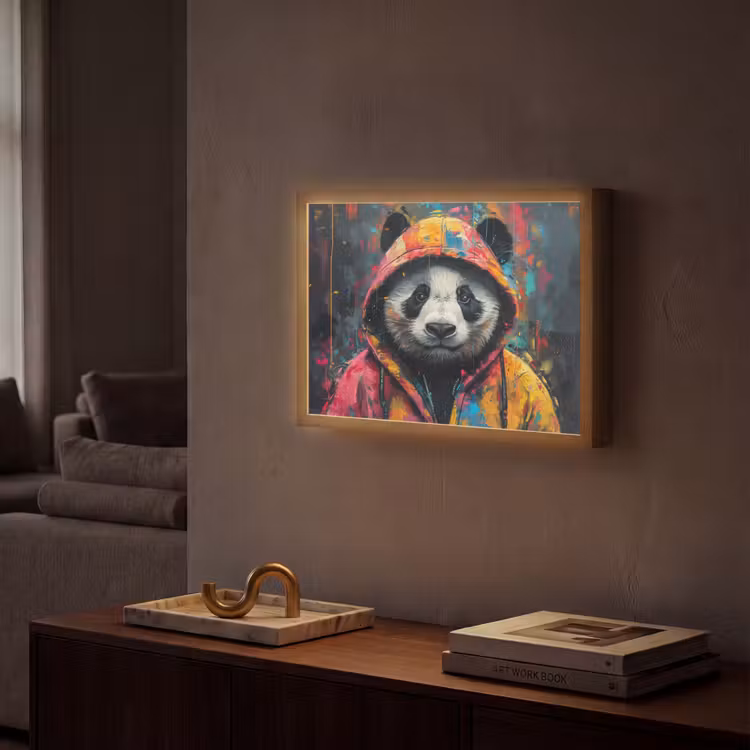 Graffiti - Panda - Jas - Kleurrijk - Street art Light Box met batterij (Wandlamp) middel -sfeer1