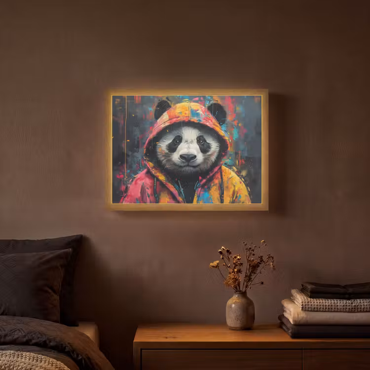 Graffiti - Panda - Jas - Kleurrijk - Street art Light Box met batterij (Wandlamp) middel -sfeer4