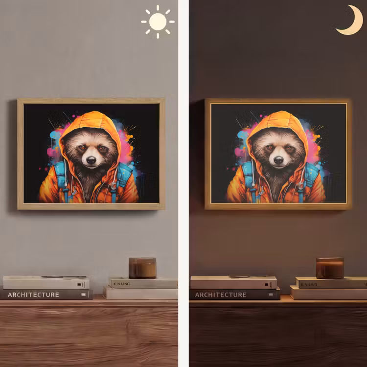 Graffiti - Wasbeer - Jas - Zwart Light Box met batterij (Wandlamp) middel -sfeer3