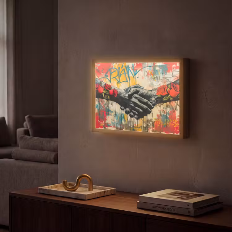 Graffiti - Rozen - Handen - Street art Light Box met batterij (Wandlamp) middel -sfeer1