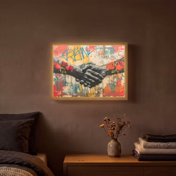 Graffiti - Rozen - Handen - Street art Light Box met batterij (Wandlamp) middel -sfeer4