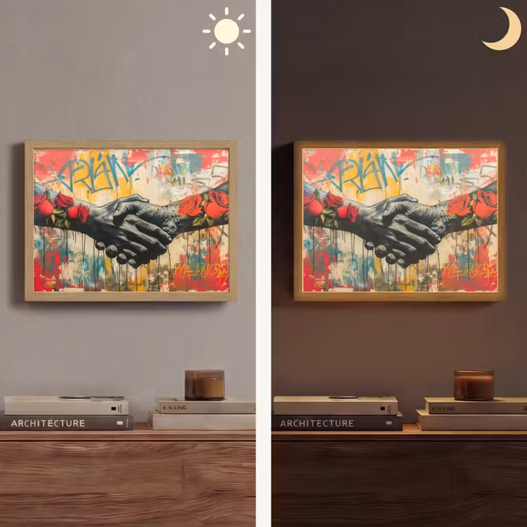 Graffiti - Rozen - Handen - Street art Light Box met batterij (Wandlamp) middel -sfeer3