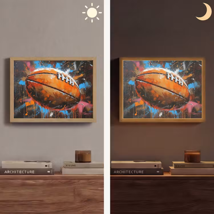 Graffiti - Rugby - Kleurrijk - Rugbybal Light Box met batterij (Wandlamp) middel -sfeer3