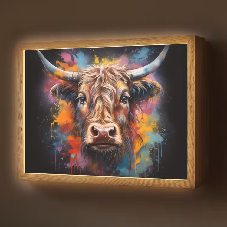 Graffiti - Schotse hooglander - Zwart - Koe Light Box met batterij (Wandlamp) middel -z3d_website
