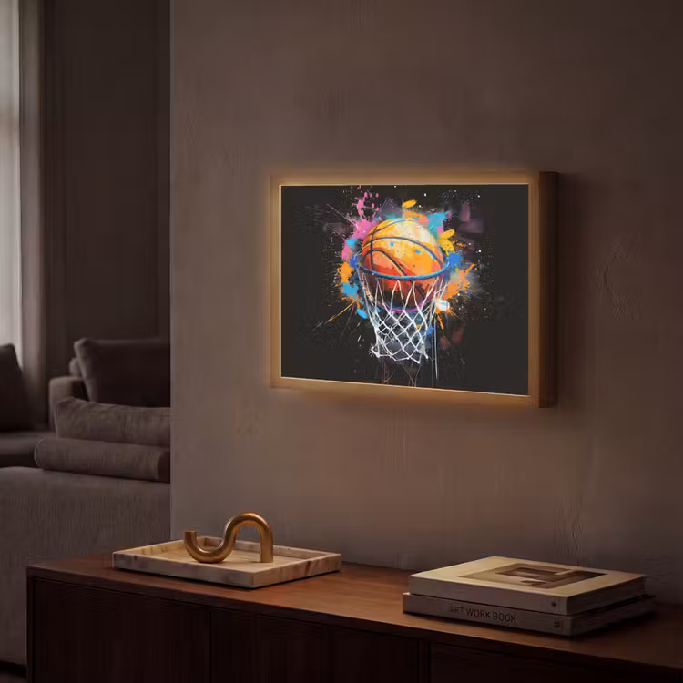 Graffiti - Sport - Basketbal - Basket Light Box met batterij (Wandlamp) middel -sfeer1
