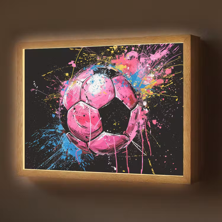 Graffiti - Sport - Voetbal - Bal - Roze Light Box met batterij (Wandlamp) middel -z3d_website