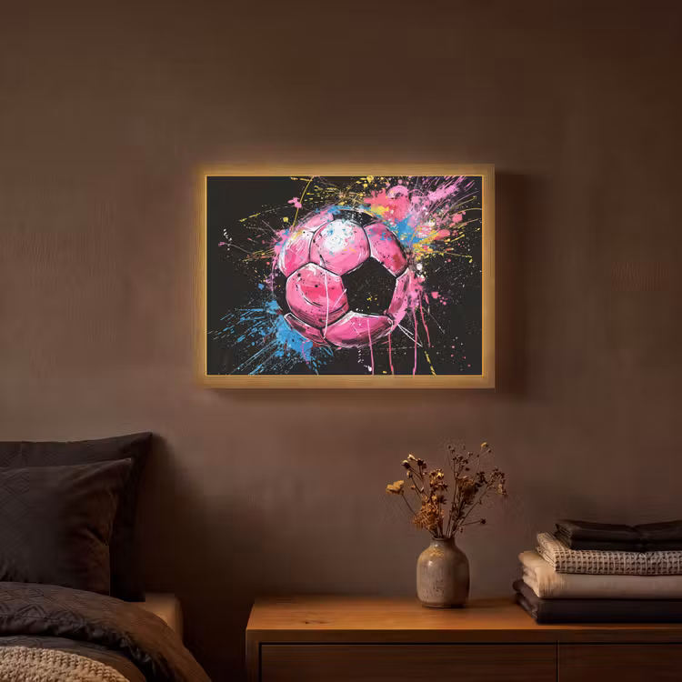 Graffiti - Sport - Voetbal - Bal - Roze Light Box met batterij (Wandlamp) middel -sfeer4