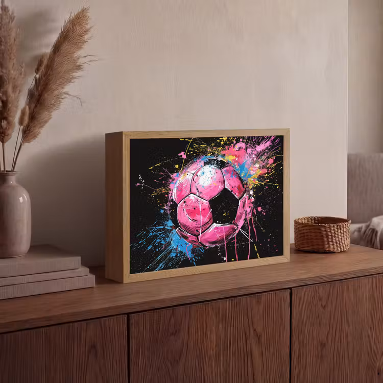 Graffiti - Sport - Voetbal - Bal - Roze Light Box met batterij (Wandlamp) middel -sfeer2