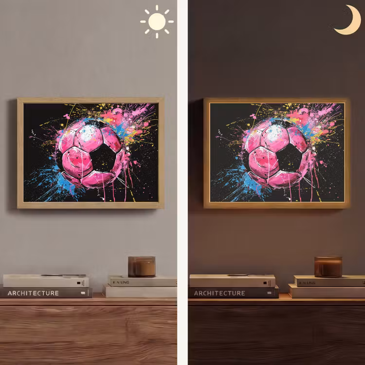 Graffiti - Sport - Voetbal - Bal - Roze Light Box met batterij (Wandlamp) middel -sfeer3