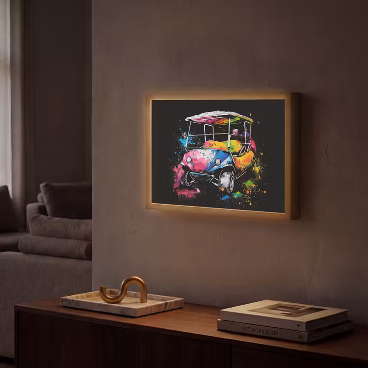 Graffiti - Sport - Golf - Golfkar Light Box met batterij (Wandlamp) middel -sfeer1