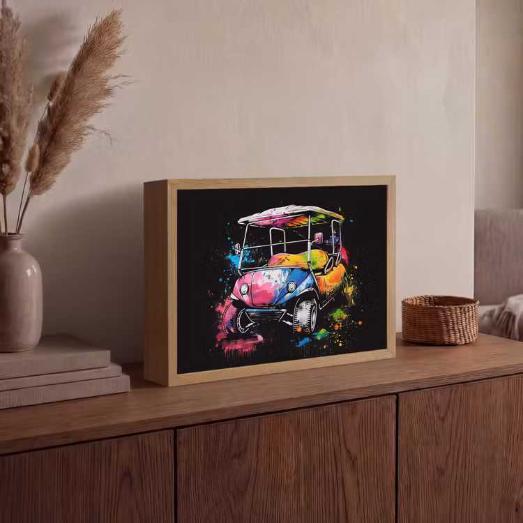 Graffiti - Sport - Golf - Golfkar Light Box met batterij (Wandlamp) middel -sfeer2