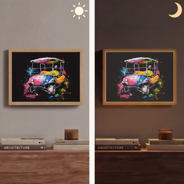 Graffiti - Sport - Golf - Golfkar Light Box met batterij (Wandlamp) middel -sfeer3