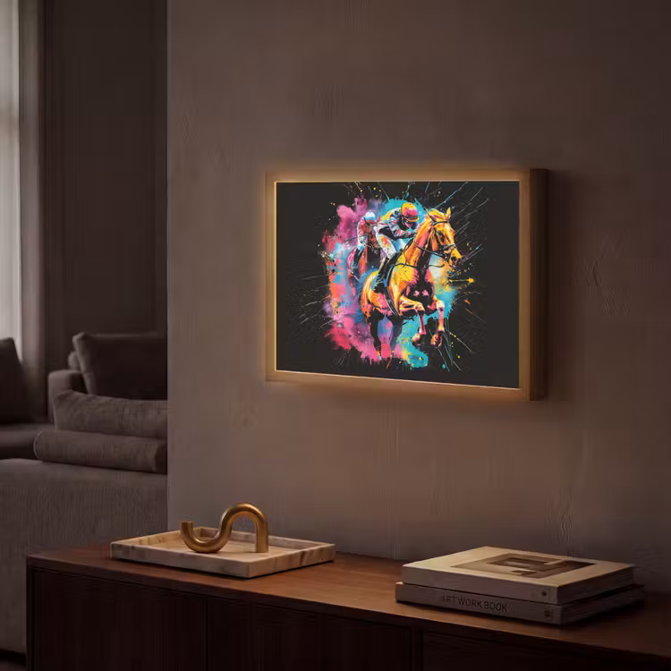Graffiti - Sport - Paard rensport - Paardrijden Light Box met batterij (Wandlamp) middel -sfeer1