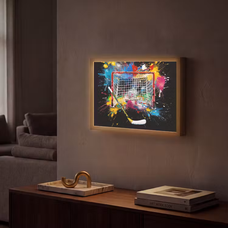 Graffiti - Sport - IJshockey - Hockey goal Light Box met batterij (Wandlamp) middel -sfeer1