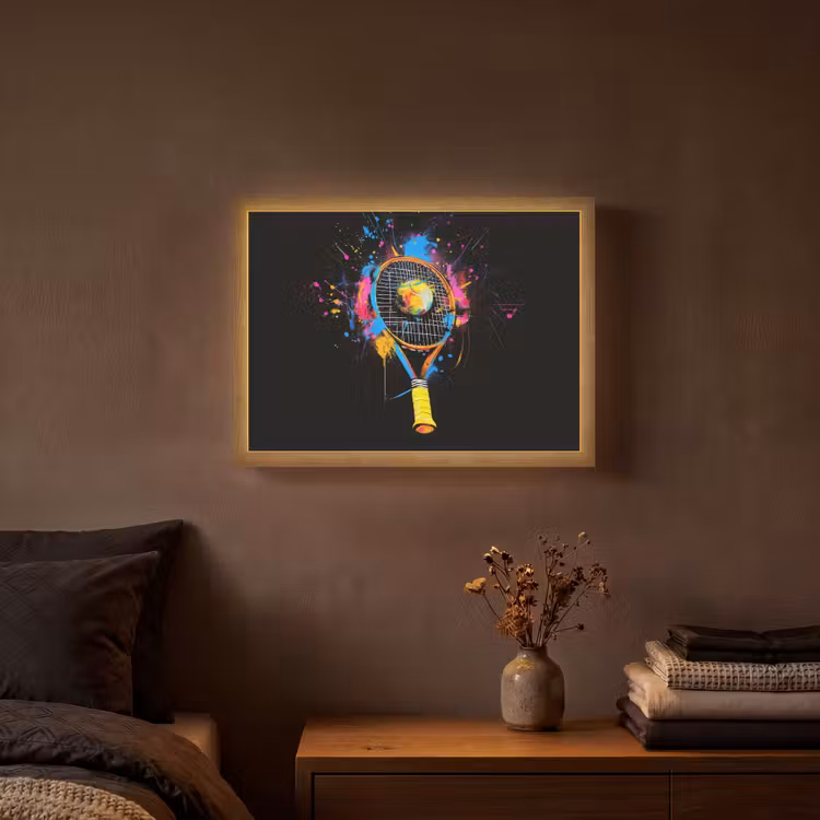 Graffiti - Sport - Tennis - Raket - Bal Light Box met batterij (Wandlamp) middel -sfeer4