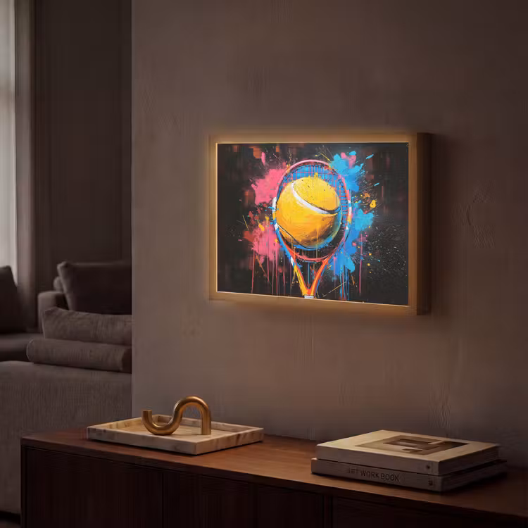 Graffiti - Tennis - Sport - Racket Light Box met batterij (Wandlamp) middel -sfeer1