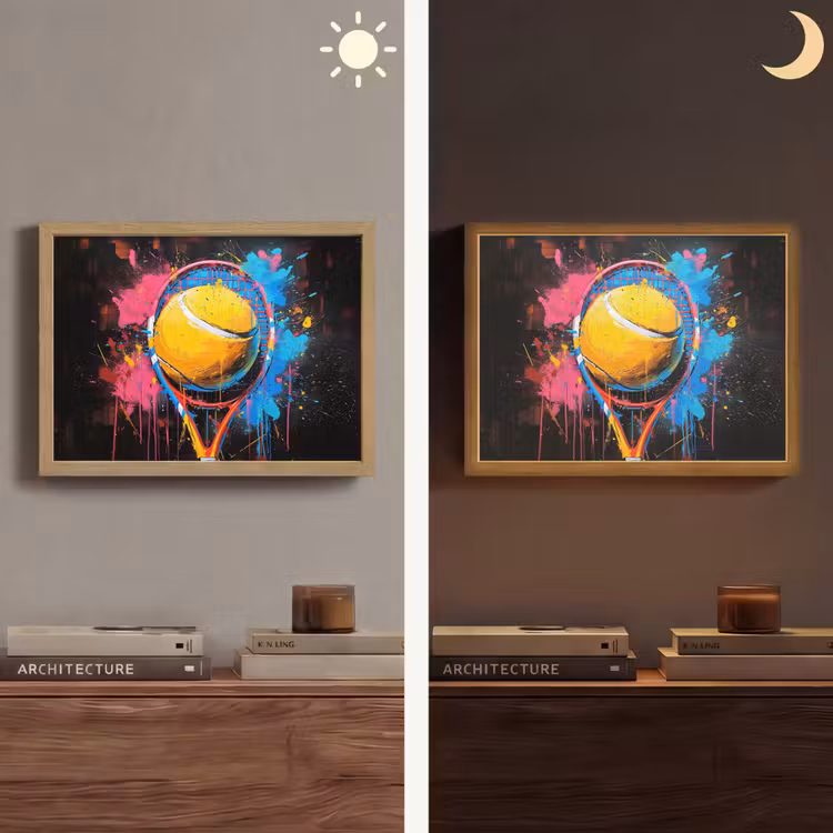 Graffiti - Tennis - Sport - Racket Light Box met batterij (Wandlamp) middel -sfeer3