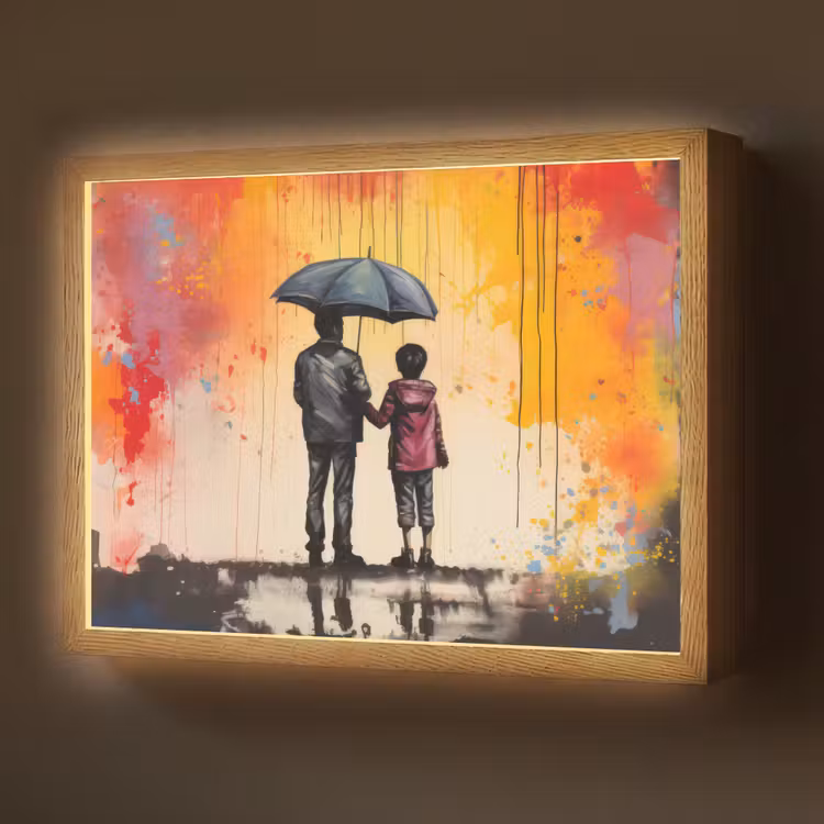 Graffiti - Paraplu - Mensen - Kleuren - Kunst Light Box met batterij (Wandlamp) middel -z3d_website