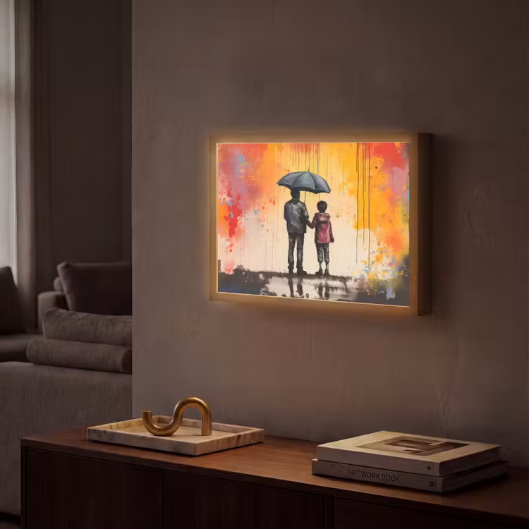 Graffiti - Paraplu - Mensen - Kleuren - Kunst Light Box met batterij (Wandlamp) middel -sfeer1
