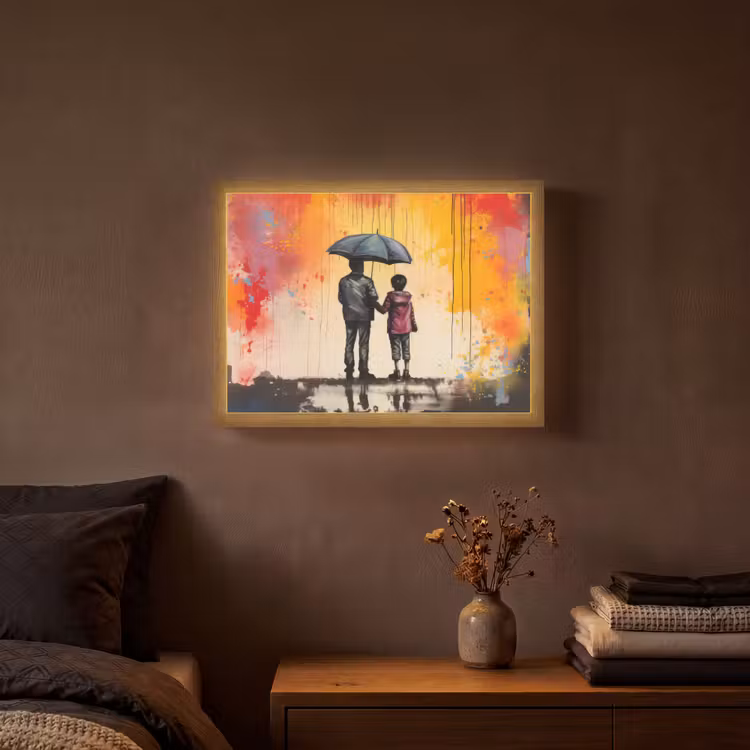 Graffiti - Paraplu - Mensen - Kleuren - Kunst Light Box met batterij (Wandlamp) middel -sfeer4