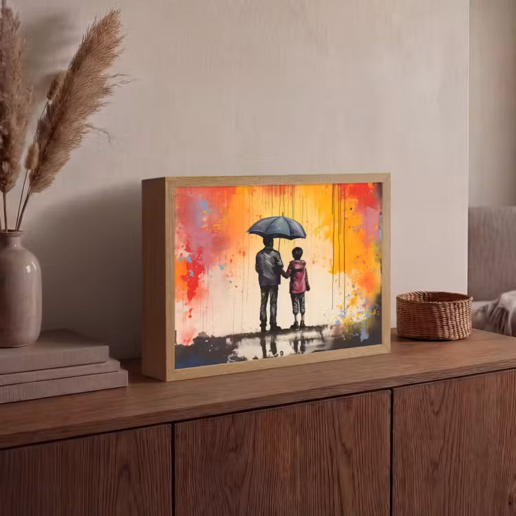 Graffiti - Paraplu - Mensen - Kleuren - Kunst Light Box met batterij (Wandlamp) middel -sfeer2