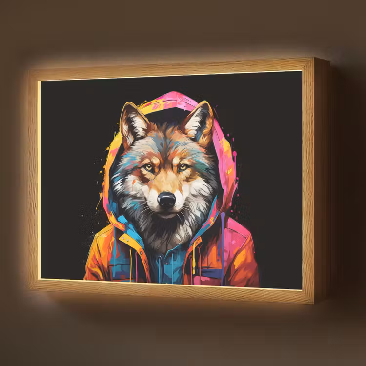 Graffiti - Wolf - Jas - Zwart Light Box met batterij (Wandlamp) middel -z3d_website
