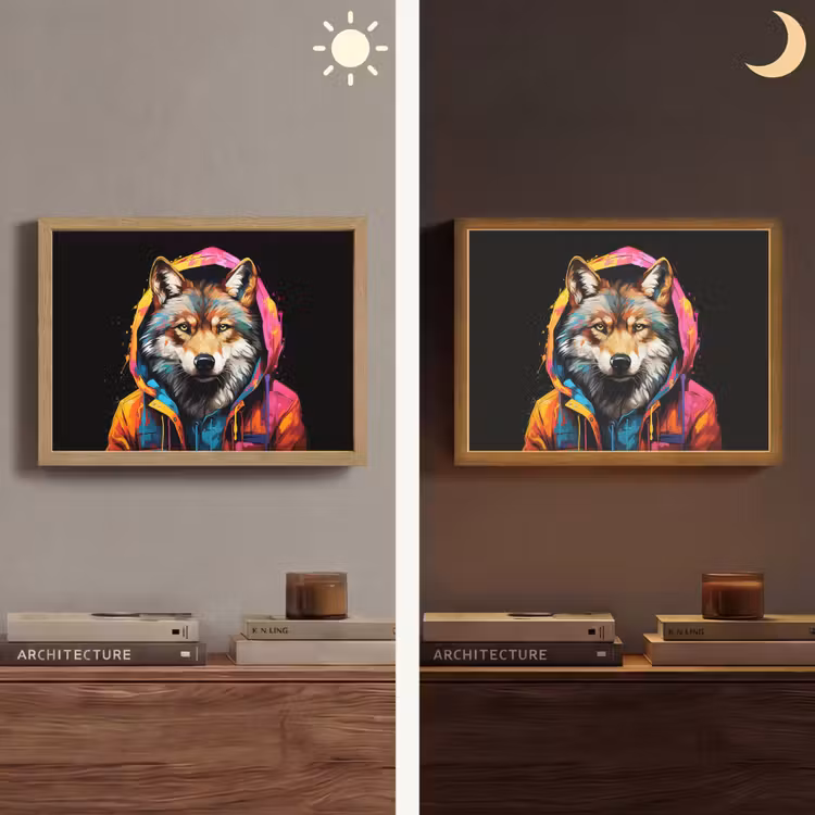 Graffiti - Wolf - Jas - Zwart Light Box met batterij (Wandlamp) middel -sfeer3