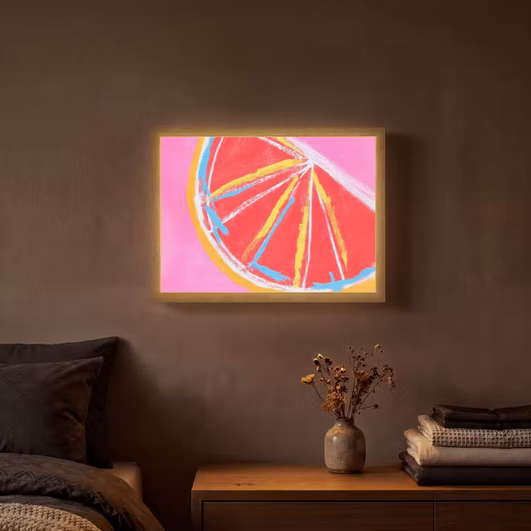 Grapefruit - Geschilderd - Roze - Strepen Light Box met batterij (Wandlamp) middel -sfeer4