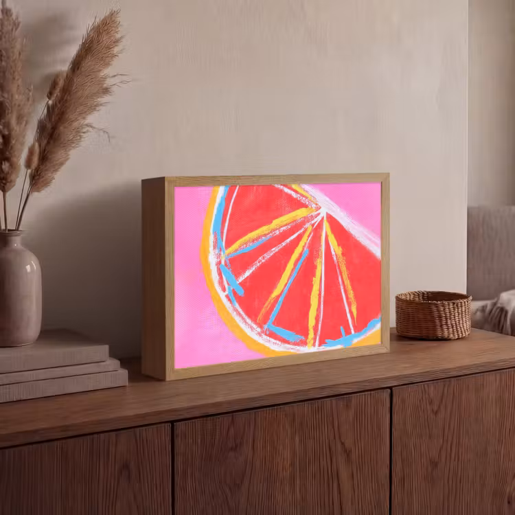 Grapefruit - Geschilderd - Roze - Strepen Light Box met batterij (Wandlamp) middel -sfeer2