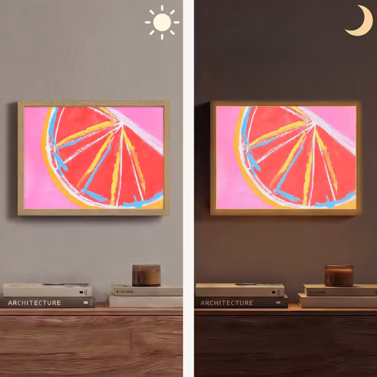 Grapefruit - Geschilderd - Roze - Strepen Light Box met batterij (Wandlamp) middel -sfeer3