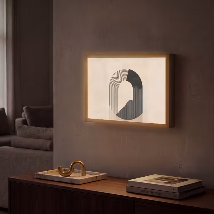 Grafisch gebogen motief - Beige Light Box met batterij (Wandlamp) middel -sfeer1