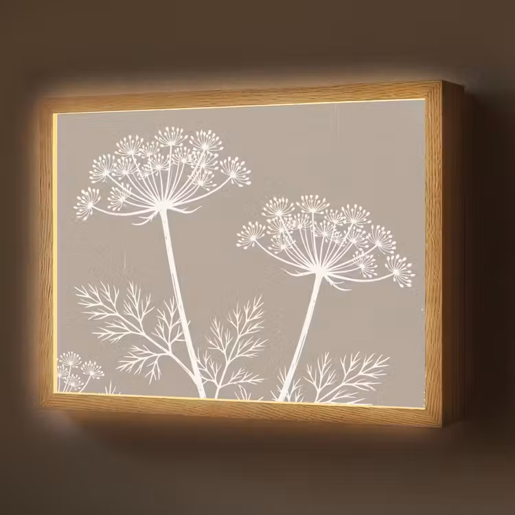 Grafisch - Fluitenkruid - Taupe Light Box met batterij (Wandlamp) middel -z3d_website