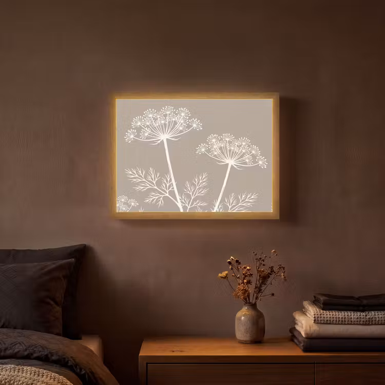 Grafisch - Fluitenkruid - Taupe Light Box met batterij (Wandlamp) middel -sfeer4
