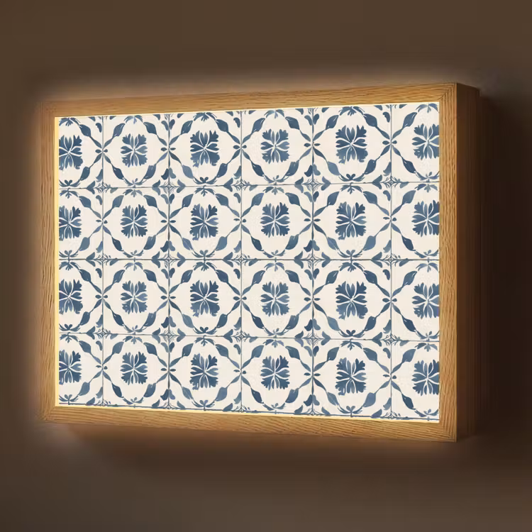 Grafisch - Tegel - Blauw Light Box met batterij (Wandlamp) middel 907 -z3d_website