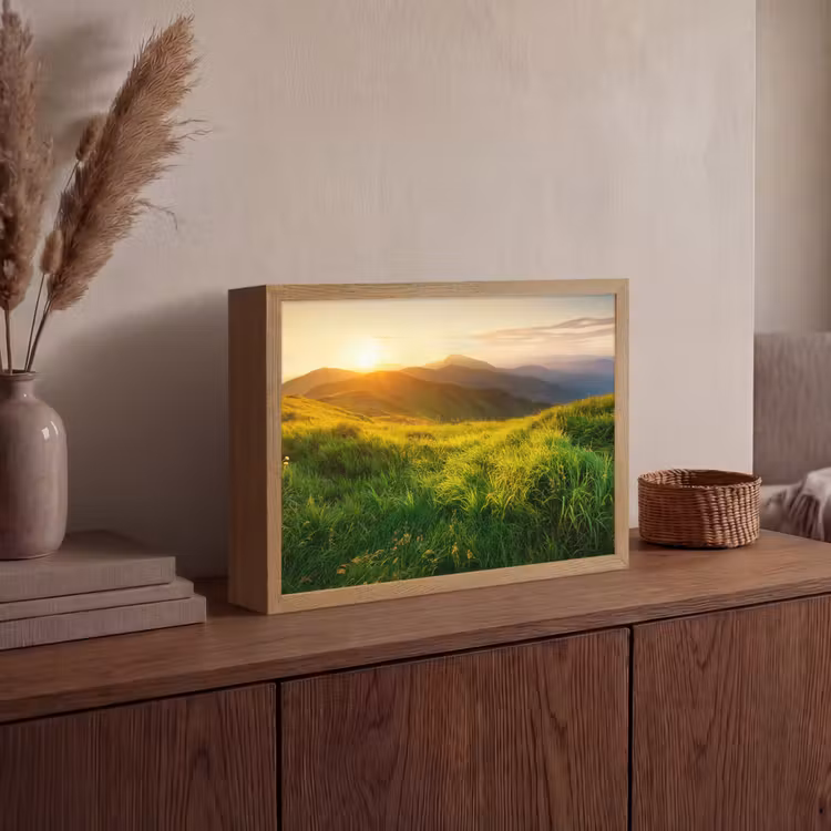 Gras - Heuvels - Zon - Natuur - Landschap Light Box met batterij (Wandlamp) middel -sfeer2