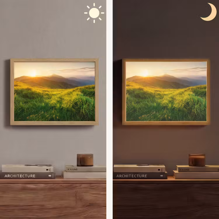 Gras - Heuvels - Zon - Natuur - Landschap Light Box met batterij (Wandlamp) middel -sfeer3