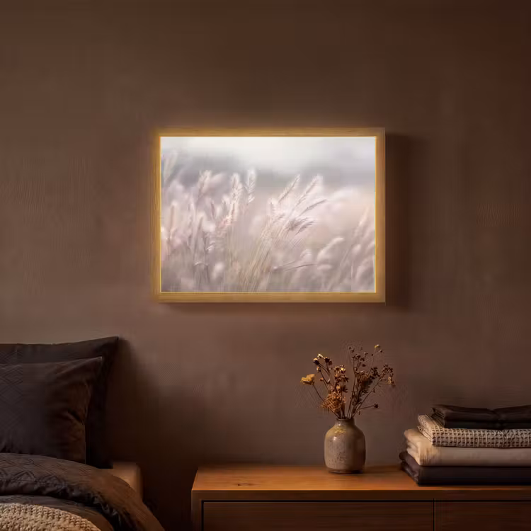 Graspluimen - Wind - Beige - Mistig Light Box met batterij (Wandlamp) middel -sfeer4