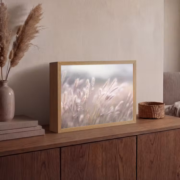 Graspluimen - Wind - Beige - Mistig Light Box met batterij (Wandlamp) middel -sfeer2