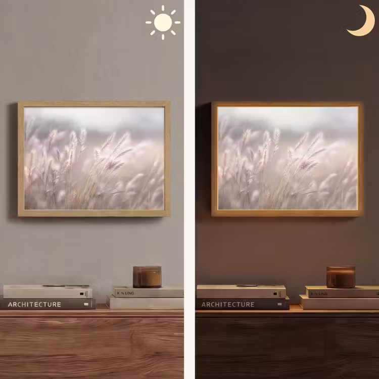 Graspluimen - Wind - Beige - Mistig Light Box met batterij (Wandlamp) middel -sfeer3