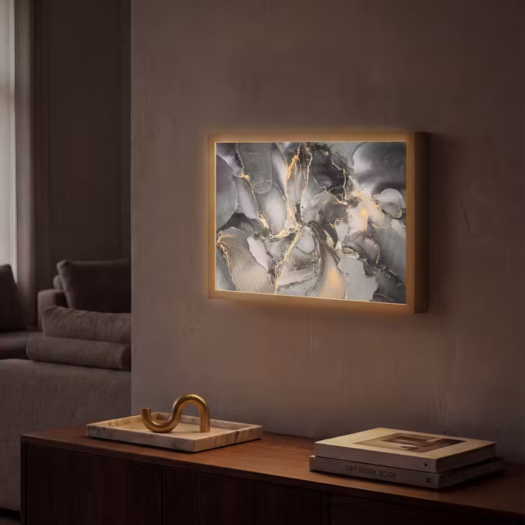 Grijs - Luxe  - Goud - Marmer Light Box met batterij (Wandlamp) middel -sfeer1